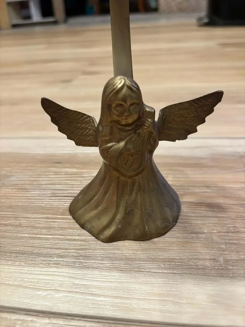 Vintage Brass Angel Halo Candle or Orb Holder Playing Harp